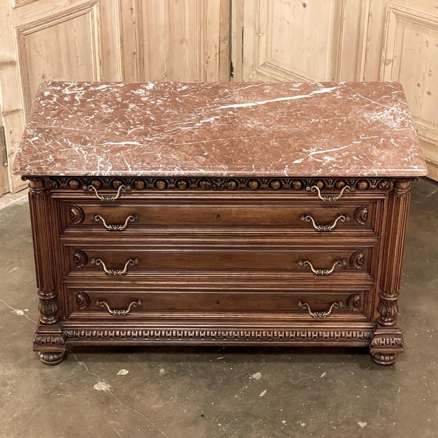 French 19th Century French Henri II Marble Top Walnut Commode For Sale - Image 3 of 17