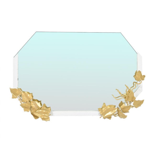 Contemporary Octagonal Mirror with Carved Brass by Henri Fernandez For Sale - Image 3 of 3