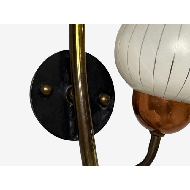 1940s Mid-Century Modern, Astra, Monumental Floral Sconces, Copper, Brass, Glass - a Pair For Sale - Image 12 of 14