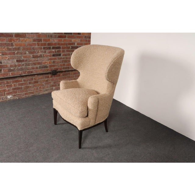 Brown Deco Mahogany and Bouclé Wingback Chair by Edward Wormley for Dunbar Model 103b For Sale - Image 8 of 18