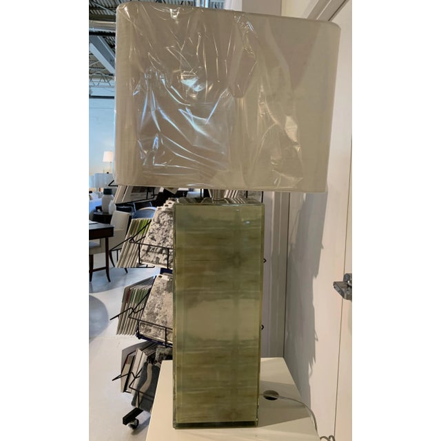 Traditional John Richard Reverse Painted Acrylic Lamp With Cream Linen Shade For Sale - Image 3 of 4