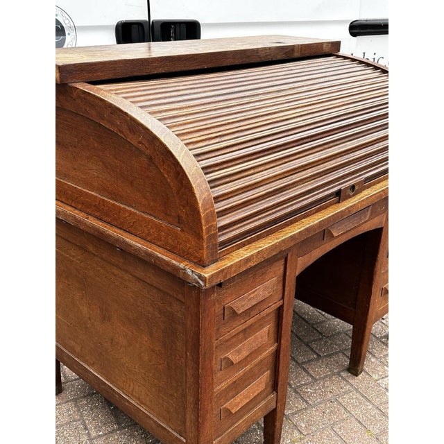 Edwardian Oak Roll Top Desk For Sale - Image 13 of 15