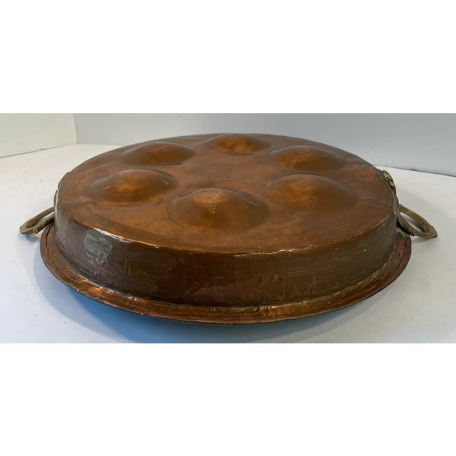 Vintage French Large Copper Egg Poacher With Brass Handles For Sale - Image 4 of 7