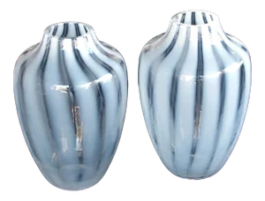 A Large-Scaled and Striking Hessen Glasswerke Mid-Century White Striated Ovoid Vases (West Germany) - a Pair