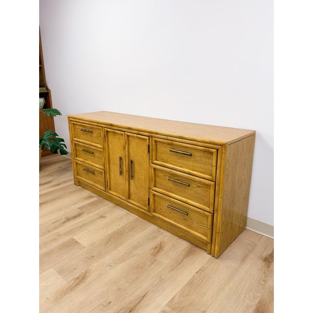 Late 20th Century Lea Furniture Faux Bamboo Nine Drawer Dresser Vintage Coastal Bedroom Furniture For Sale - Image 5 of 11