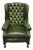 Vintage Forest Green Leather Wingchair For Sale