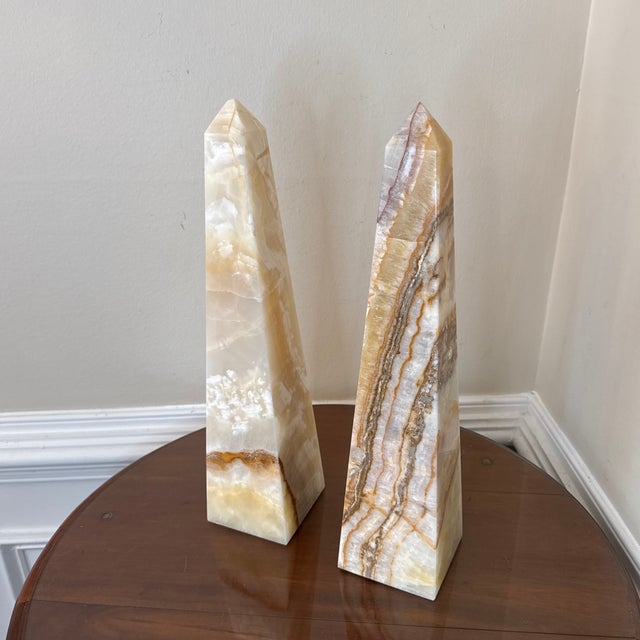 Vintage Carved Onyx Obelisks- A Pair For Sale - Image 4 of 10