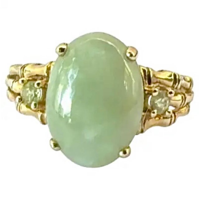 Green 14k Gold Oval Jade Cocktail Ring Vintage Chinese For Sale - Image 8 of 8