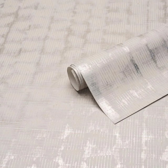 Schumacher Schumacher x Patterson Flynn Rune Pinstripe Wallcovering Wallpaper In Silver For Sale - Image 4 of 4