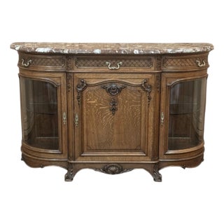 Late 19th Century Liégeois Régence Style Oak Display Buffet With Rouge Griotte Breccia Marble Top For Sale
