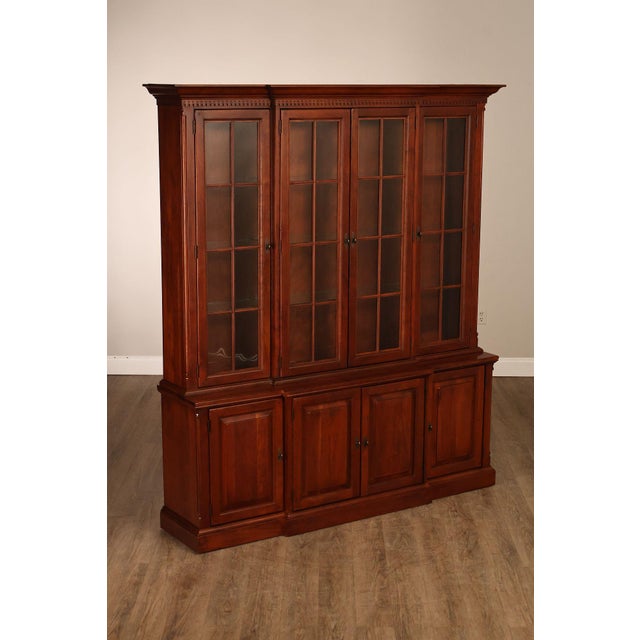 High Quality American Made Cherry Display or China Cabinet with Four Glazed Doors Opening to Glass Shelves and Lighted...
