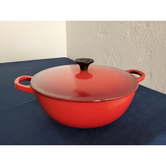 French Country Le Creuset Two-Toned Red Cast Iron Soup Pot With Lid For Sale - Image 3 of 7