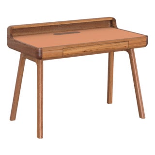 Flow Writing Desk – Solid European Oak, Brown Oil, Natural Linoleum For Sale