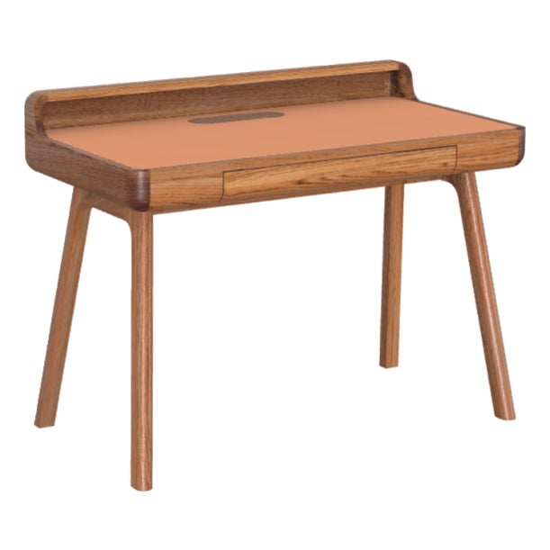 Flow Writing Desk – Solid European Oak, Brown Oil, Natural Linoleum For Sale