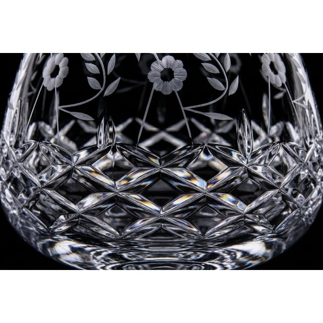 1970s Vintage Rogaska Floral Cut Crystal Cognac Glasses Brandy Snifters - Set of 8 For Sale - Image 5 of 6