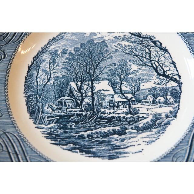 1950s Set of 4 Vintage Currier & Ives "The Old Grist Mill" Dinner Plates by Royal China Co. Usa For Sale - Image 5 of 5