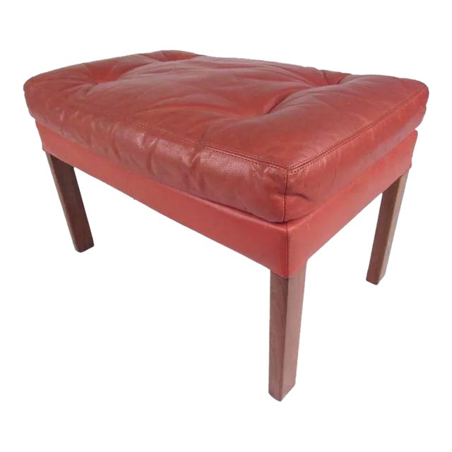 Danish Modern Tufted Leather Ottoman For Sale