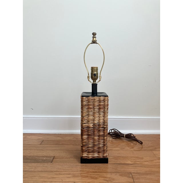Palecek Palacek Woven Seagrass Rattan Rectangular Table Lamp For Sale - Image 4 of 7