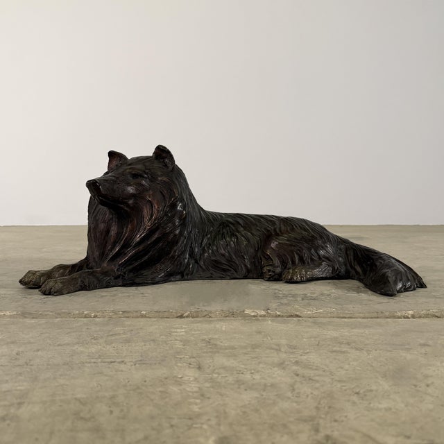 Late 20th Century Large Bronze Collie Dog Sculpture, 28” Long, Reclining Lassie-Style Figure For Sale - Image 5 of 10