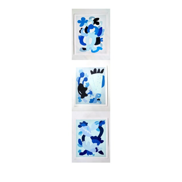 Paper Blue Chinoiserie Abstractions Set of 3 Giclees by Neicy Frey For Sale - Image 7 of 12