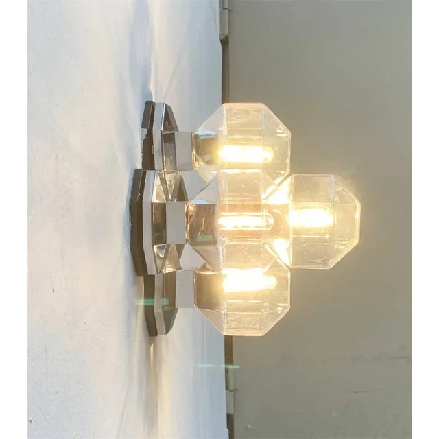 Vintage German Space Age Chrome & Glass Wall or Ceiling Lamp by Motoko Ishii for Staff For Sale - Image 3 of 18