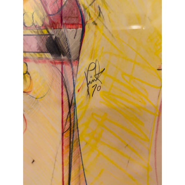 Large Signed 1970 Surrealist Mixed Media Drawing on Paper, Framed Modern Figurative Artwork For Sale In Houston - Image 6 of 9