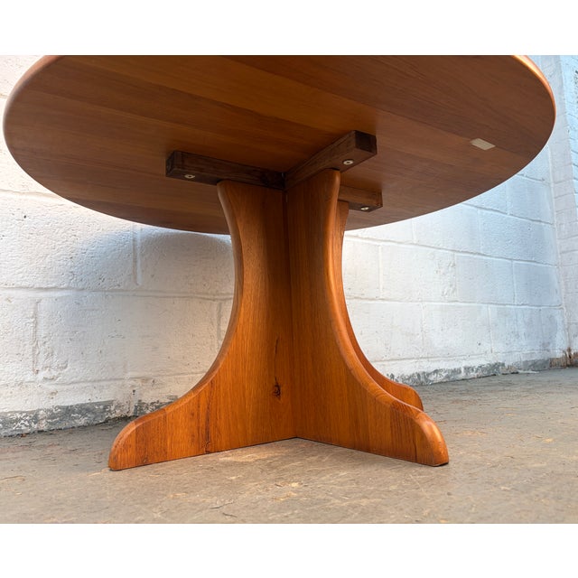 Goldenrod Mid-Century Modern Round Teak Dining Table With Sculptural Pedestal Base For Sale - Image 8 of 11