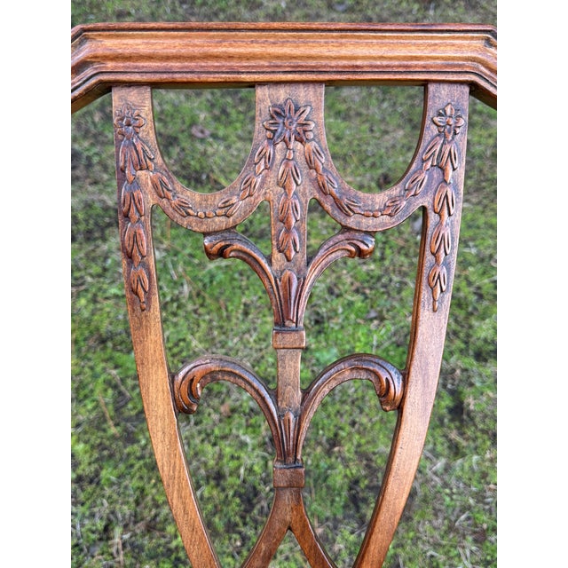 1960s Mahogany Carved Shield-Back Gold Fabric Hepplewhite Chairs - Set of 4 For Sale - Image 11 of 12