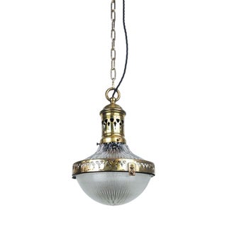 Antique Dutch 2 Part Glass Holophane Stiletto Pendant Light, 1890s For Sale