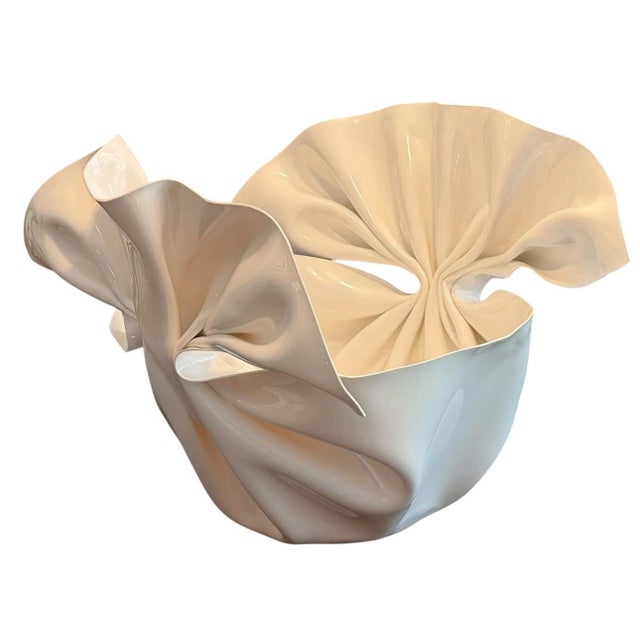 Contemporary Signed Vintage Ct Designs Sculptural Ceramic Bowl & Vase Set Artist-Signed White Art Pottery Organic Modern Décor For Sale - Image 3 of 12