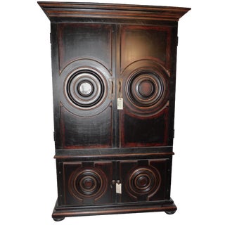 Vintage Circle Motif Wood Armoire For Sale