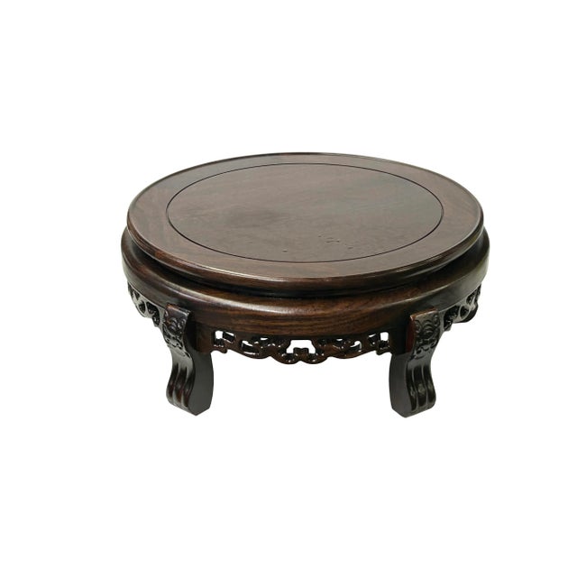 Chinese 12.75" Chinese Brown Wood Round Table Top Stand Display Easel For Sale - Image 3 of 5