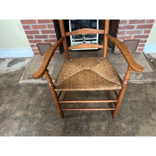 Early 20th Century Antique American Shaker Style High Ladder Back Rush Seat Armchair For Sale - Image 10 of 12