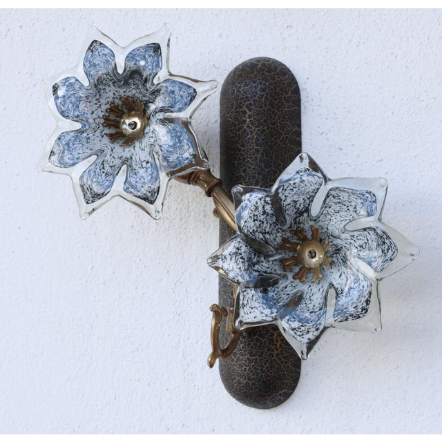 1970s Murano Wall Light Black Flowers - Set of 2 For Sale - Image 9 of 15