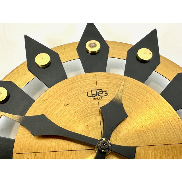 German Brass Sunburst Wall Clock from UPG Halle, 1970s For Sale - Image 4 of 7