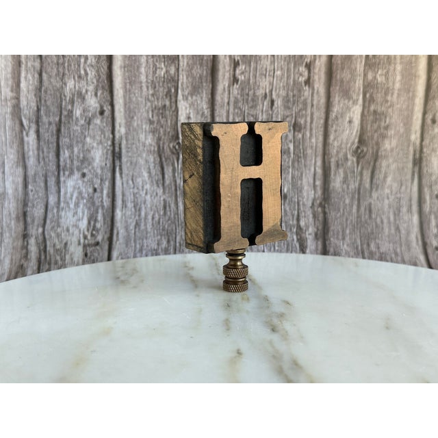 Letterpress H Lamp Finial on Bronze Hardware For Sale - Image 4 of 9