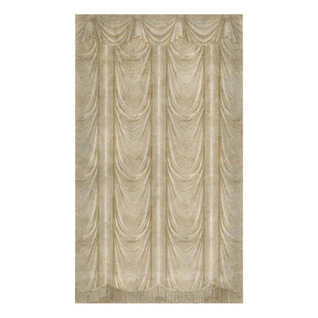 Beige Draped Panoramic Wallpaper on Antique-Style Paper For Sale