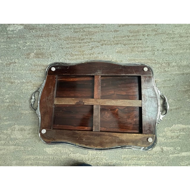 Silverplate and Rosewood Serving Tray, Hallmarked For Sale - Image 9 of 14