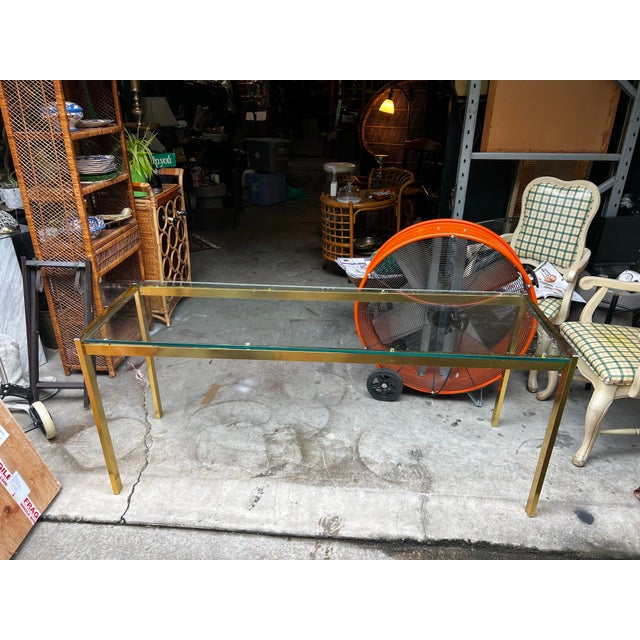 1970s Gold Metal Glass Top Console Table For Sale In Atlanta - Image 6 of 6