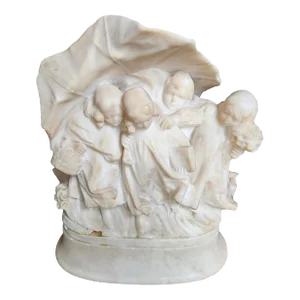 19th Century Alabaster Carving of Children Under an Umbrella