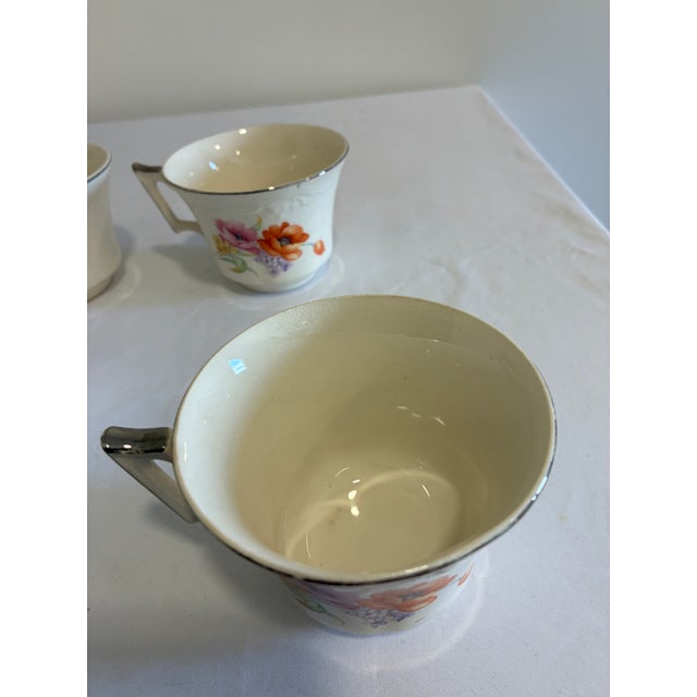 Vintage Ivory China Teacups With Platinum Trim and Poppy Motif, Set of 6 For Sale - Image 4 of 11