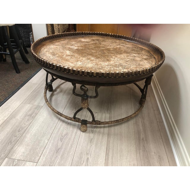 Vintage African Bernhardt Round Coffee Table with Leather Inlay Chairish