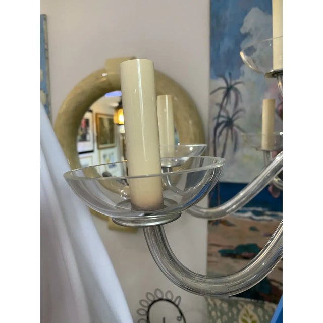 1940s Czechoslovakian Glass Chandelier 12 Arm Transparent Grey and Silver For Sale - Image 11 of 13