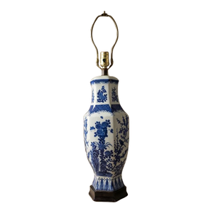 Antique Blue & White Chinese Porcelain Lamp - Floral Vase