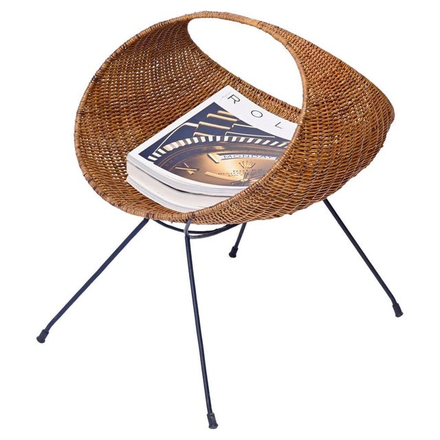 Magazine Rack in Wicker and Black Enameled Iron from Campo & Graffi, Italy, 1950s For Sale - Image 17 of 17