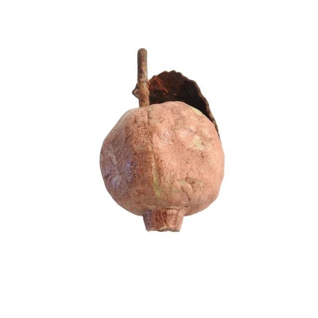 Metal Late 20th Century Artisan Hand-Molded Terracotta Pomegranate Sculptures With Metal Foliage - Pair For Sale - Image 7 of 9