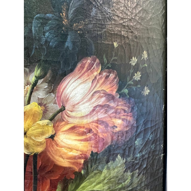 1980s Large Signed Dutch Master-Inspired Floral Still Life Oil Painting on Canvas, Framed For Sale - Image 15 of 18