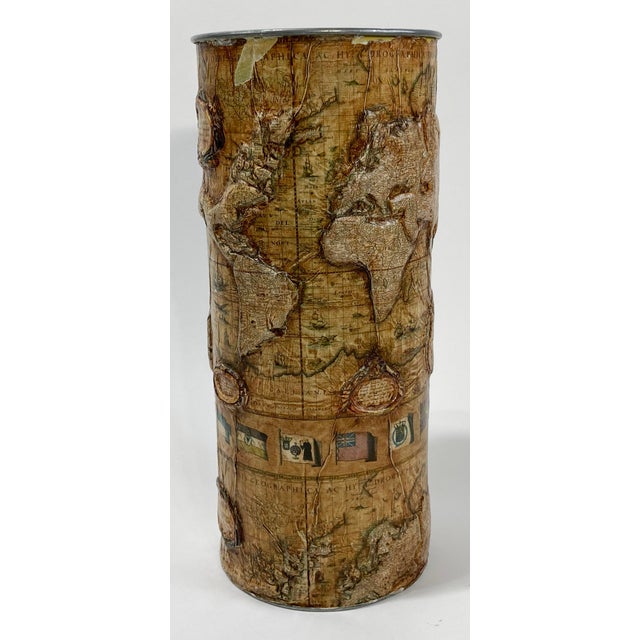 Late 20th Century Vintage World Map Raised Relief Umbrella Stand For Sale - Image 5 of 9