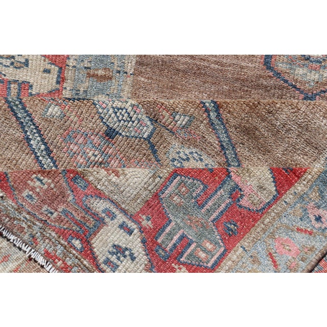 Antique Sarab Runner With Sub-Geometric Medallion Design in Red, Blue & Brown For Sale - Image 11 of 12