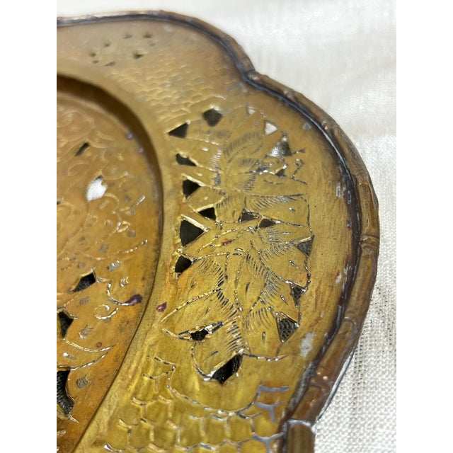 Sculpture Materials Vintage Chinoiserie Pierced Brass Dragon Wall Charger Sculpture For Sale - Image 7 of 8